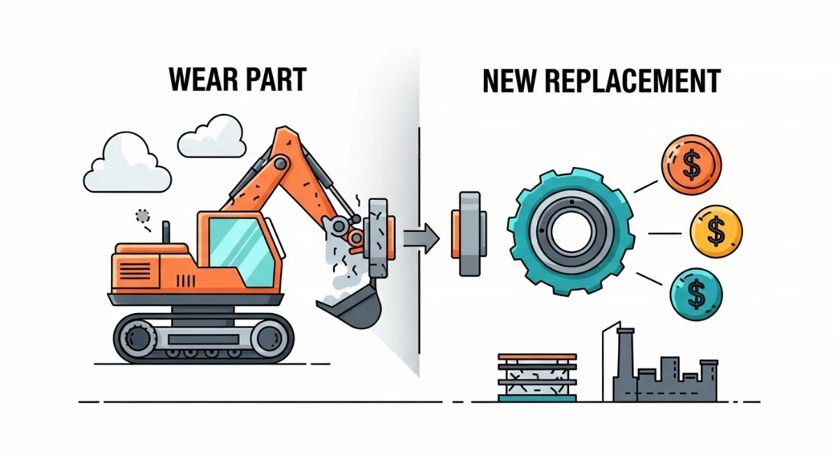 Kỹ thuật viên kiểm tra phụ tùng hao mòn động cơ máy công trình thay thế